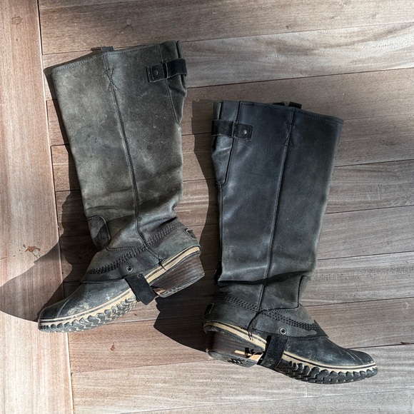 Sorel Slimpack Tall Gray Leather riding Boots women’s size 10 - Picture 3 of 16